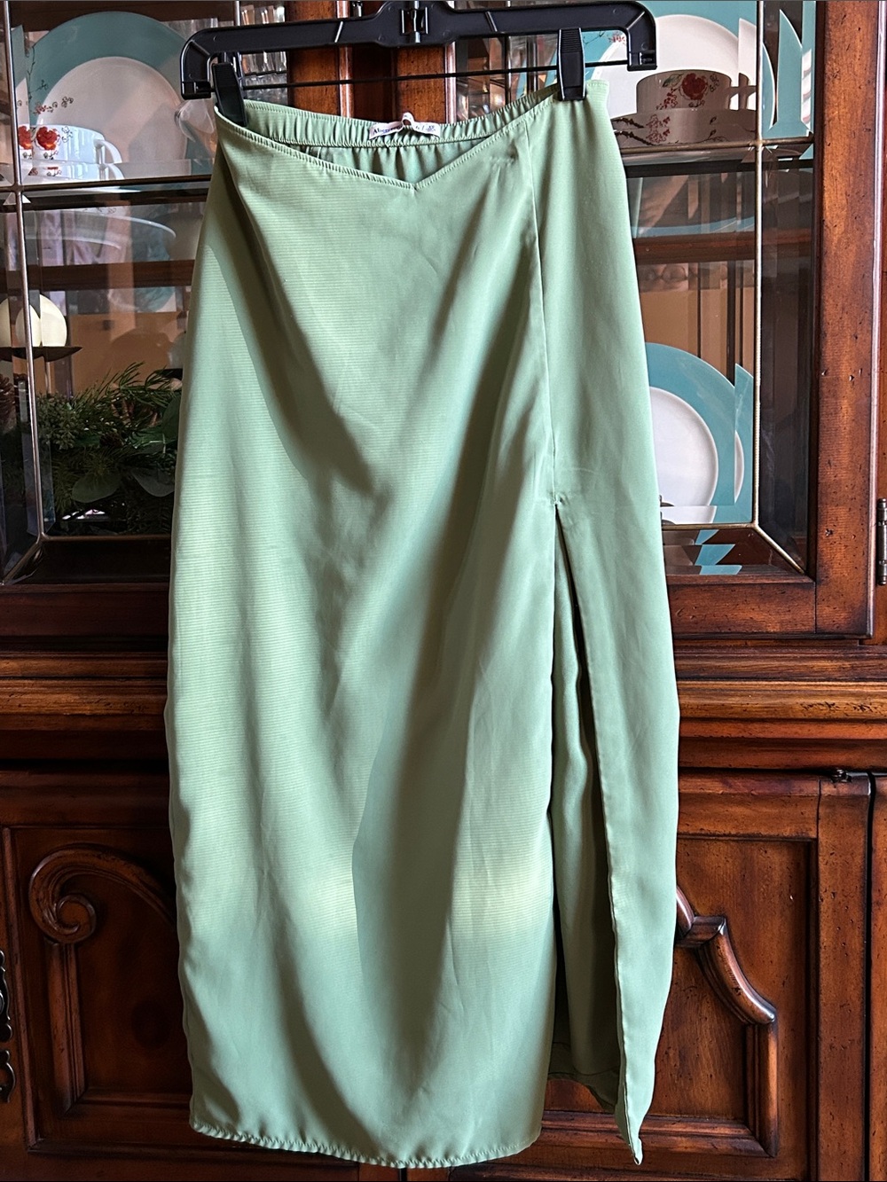 Abercrombie & Fitch Light Sage Green Midi Skirt with Side Slit
